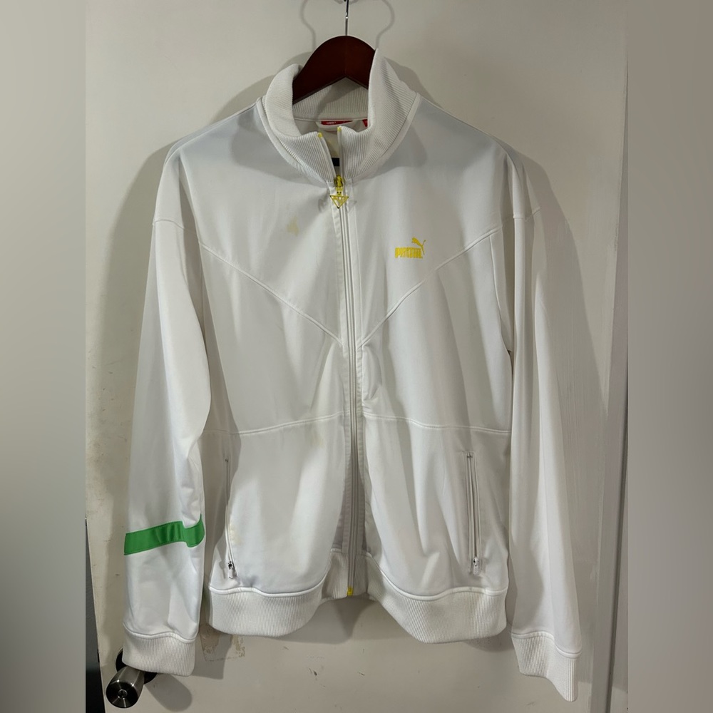 Puma, white/yellow/green size large jacket.